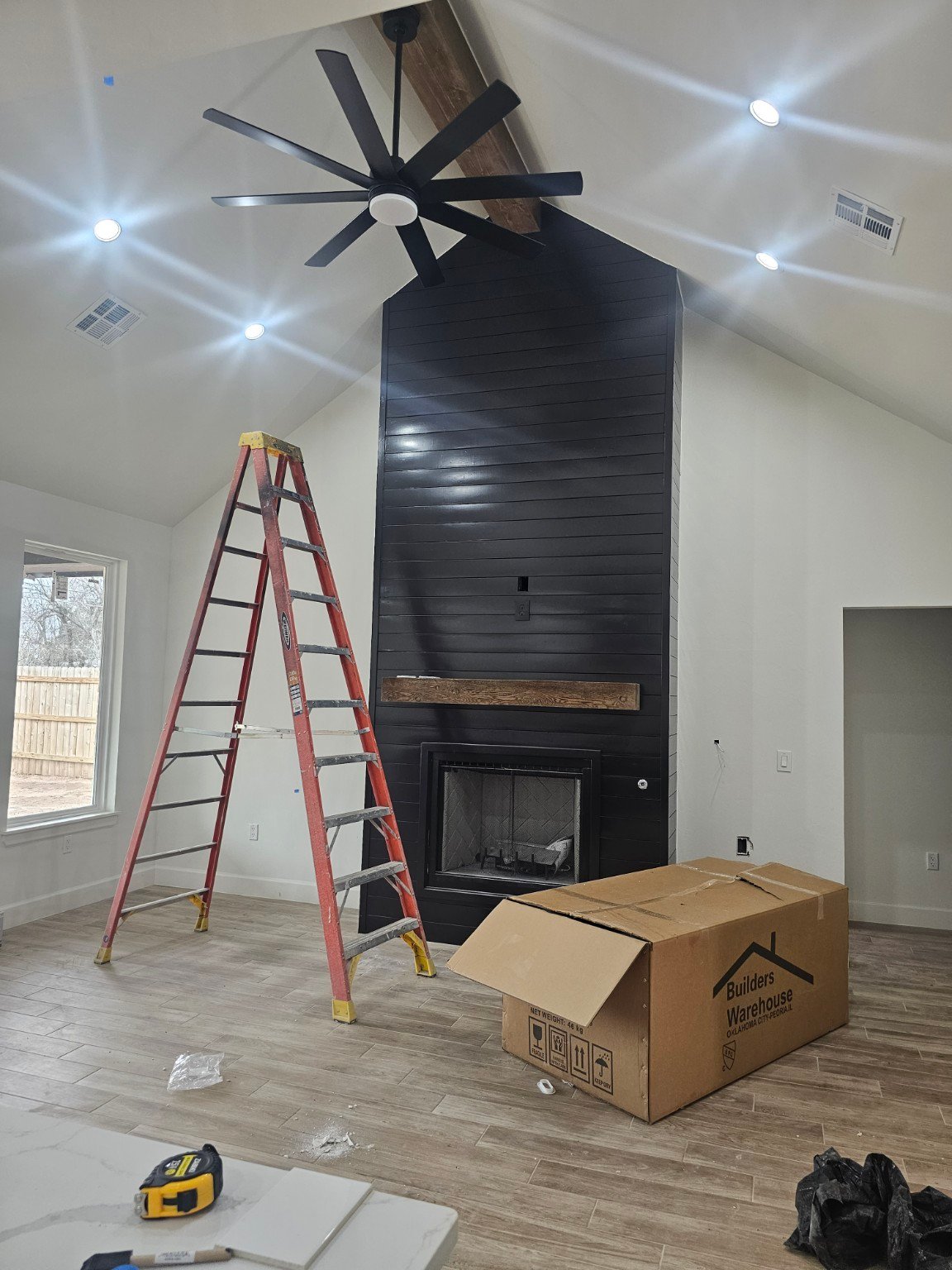 Living area and fireplace at 2229 NW 34 ground-up construction project in Oklahoma City