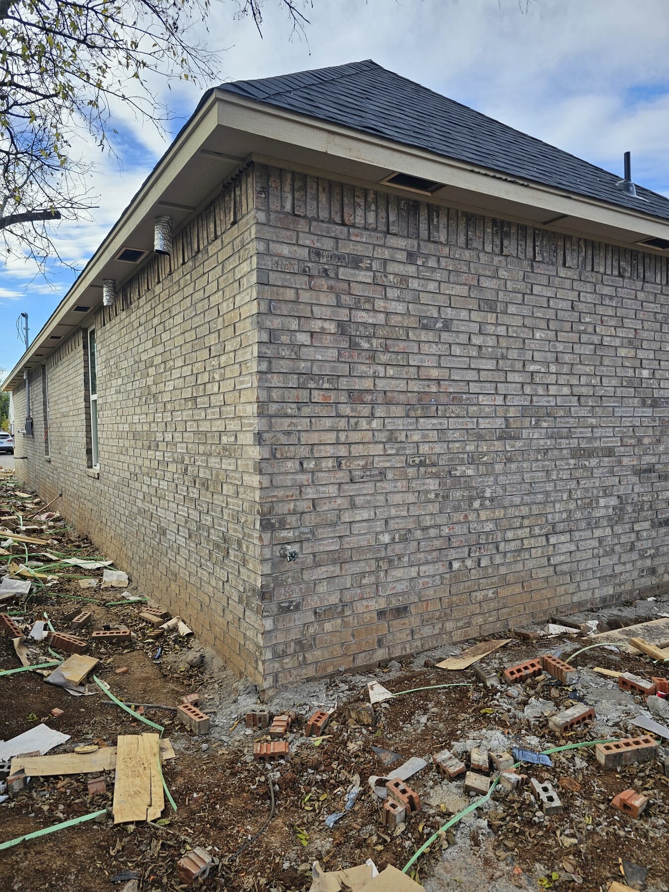 Roof framing and structural construction progress