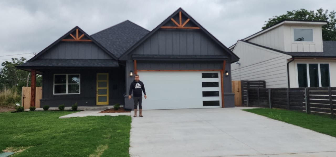 Completed 1,500 square foot home with two-car garage built by Hammer Construction in Oklahoma City